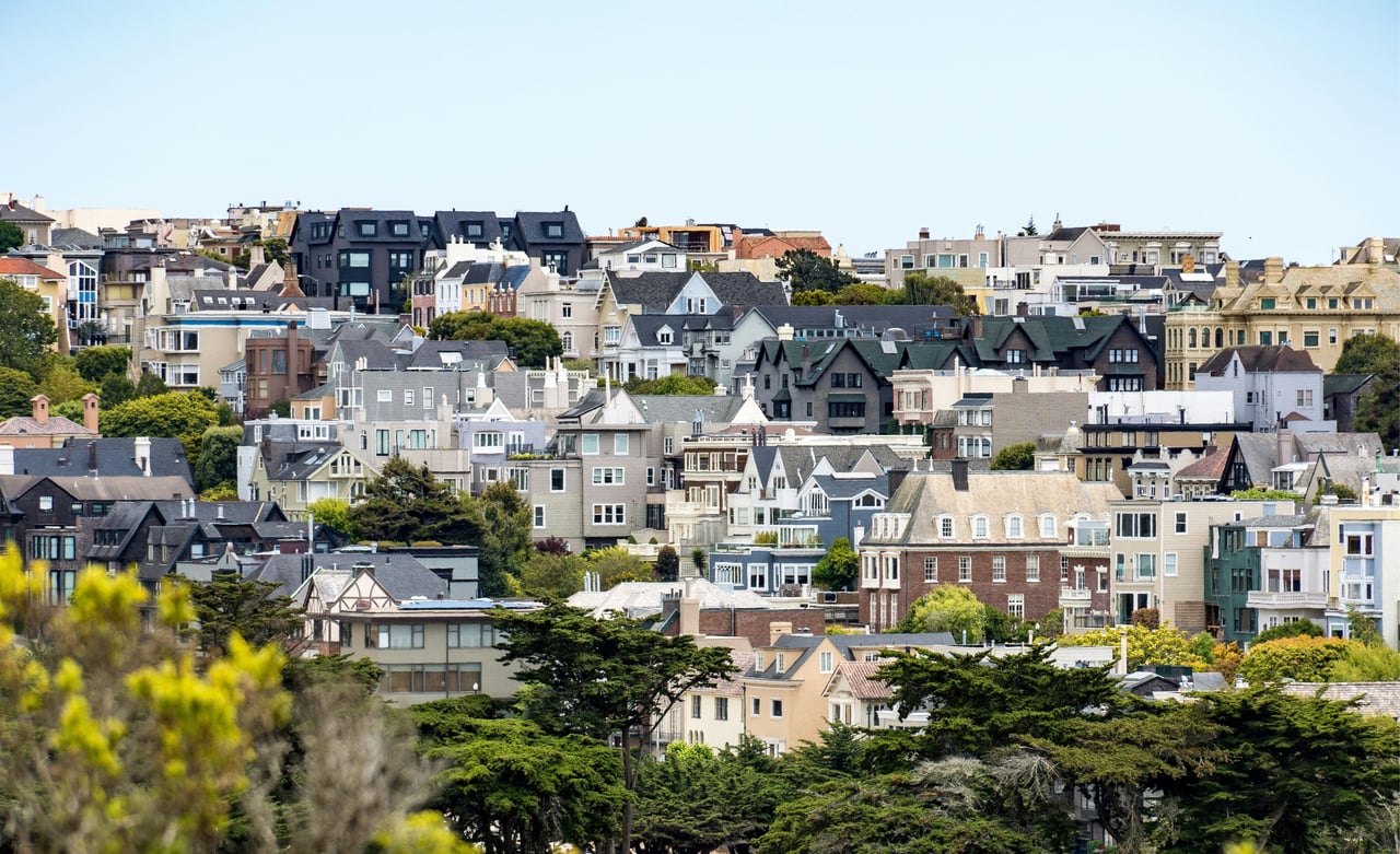 Noe Valley hillside with rows of San Francisco homes