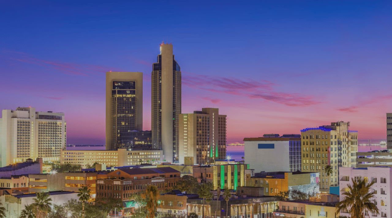 Gorgeous purple and blue sunset over Corpus Christi, Texas