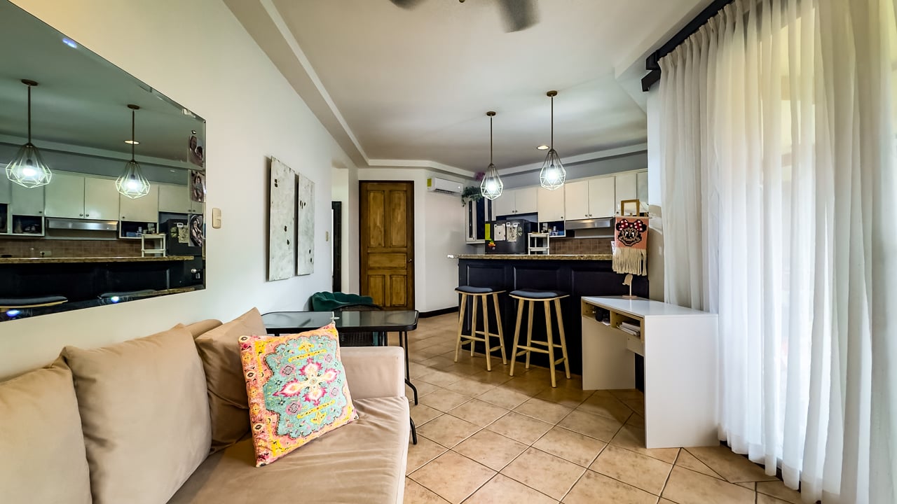 Jaco Condo Living room view to kitchen