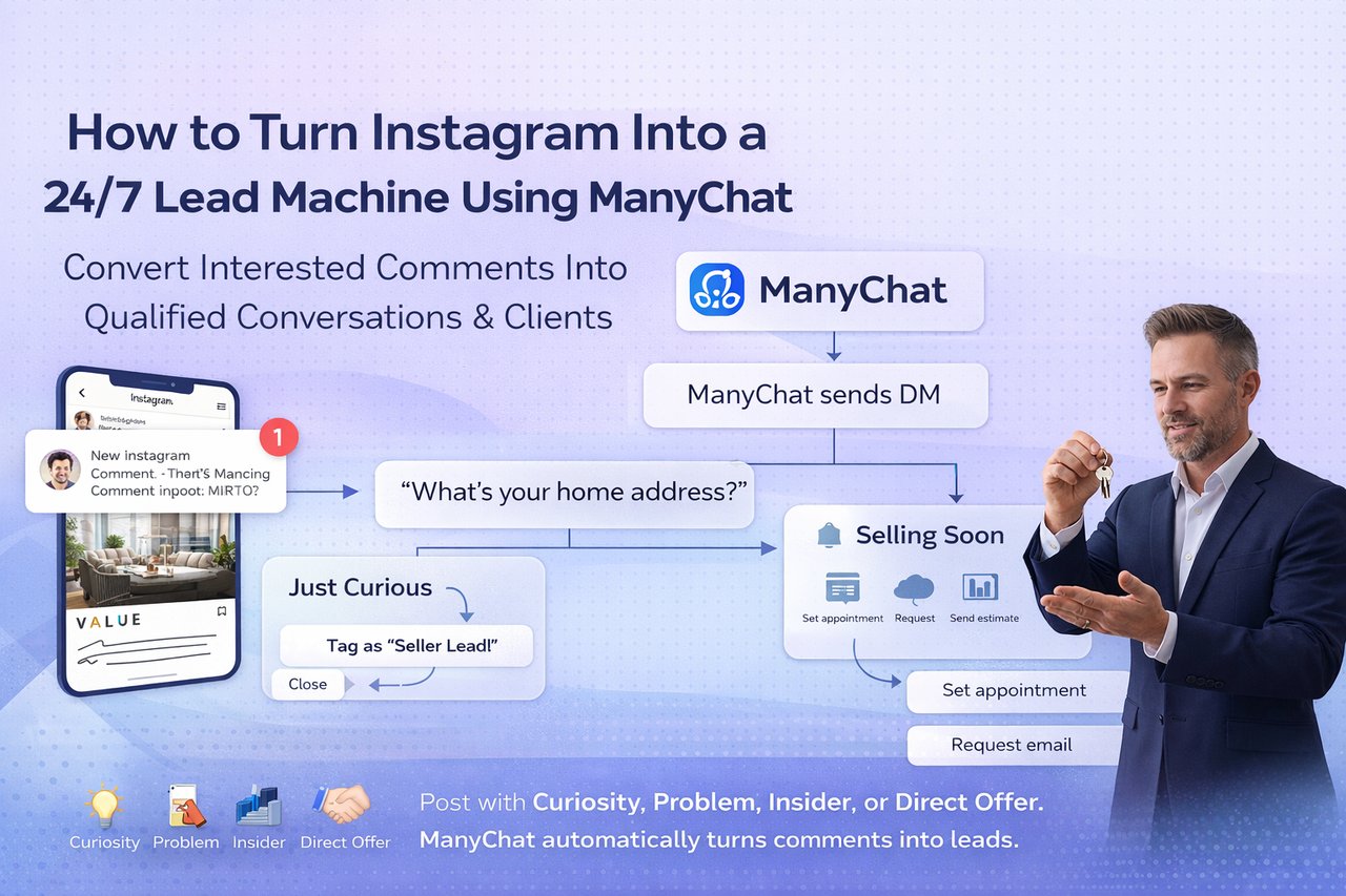 showing how real estate agents can automate Instagram lead generation using ManyChat.
