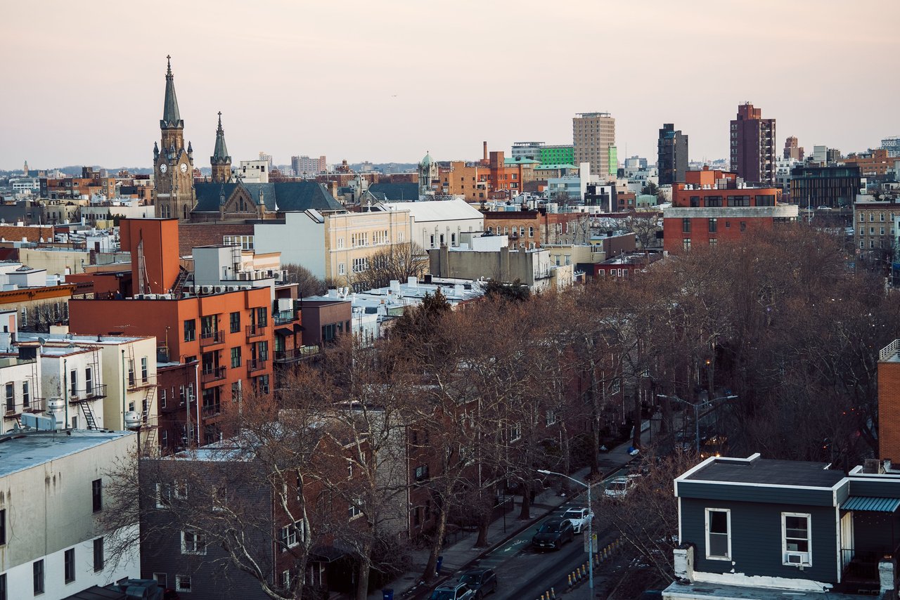 Historic townhouses, multifamily homes, loft buildings, and boutique condominiums along Starr Street in Bushwick, Brooklyn.