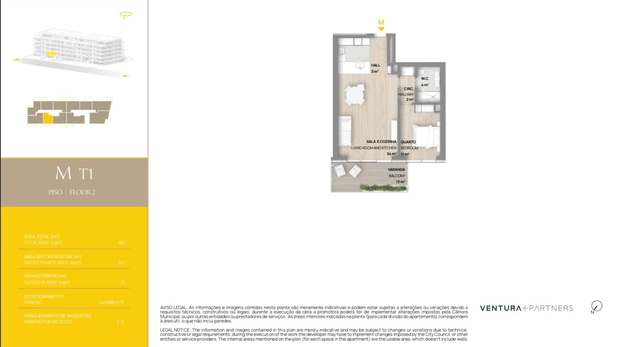 Bright 1-Bedroom Apartment with Balcony and Parking in Canidelo, Near Porto