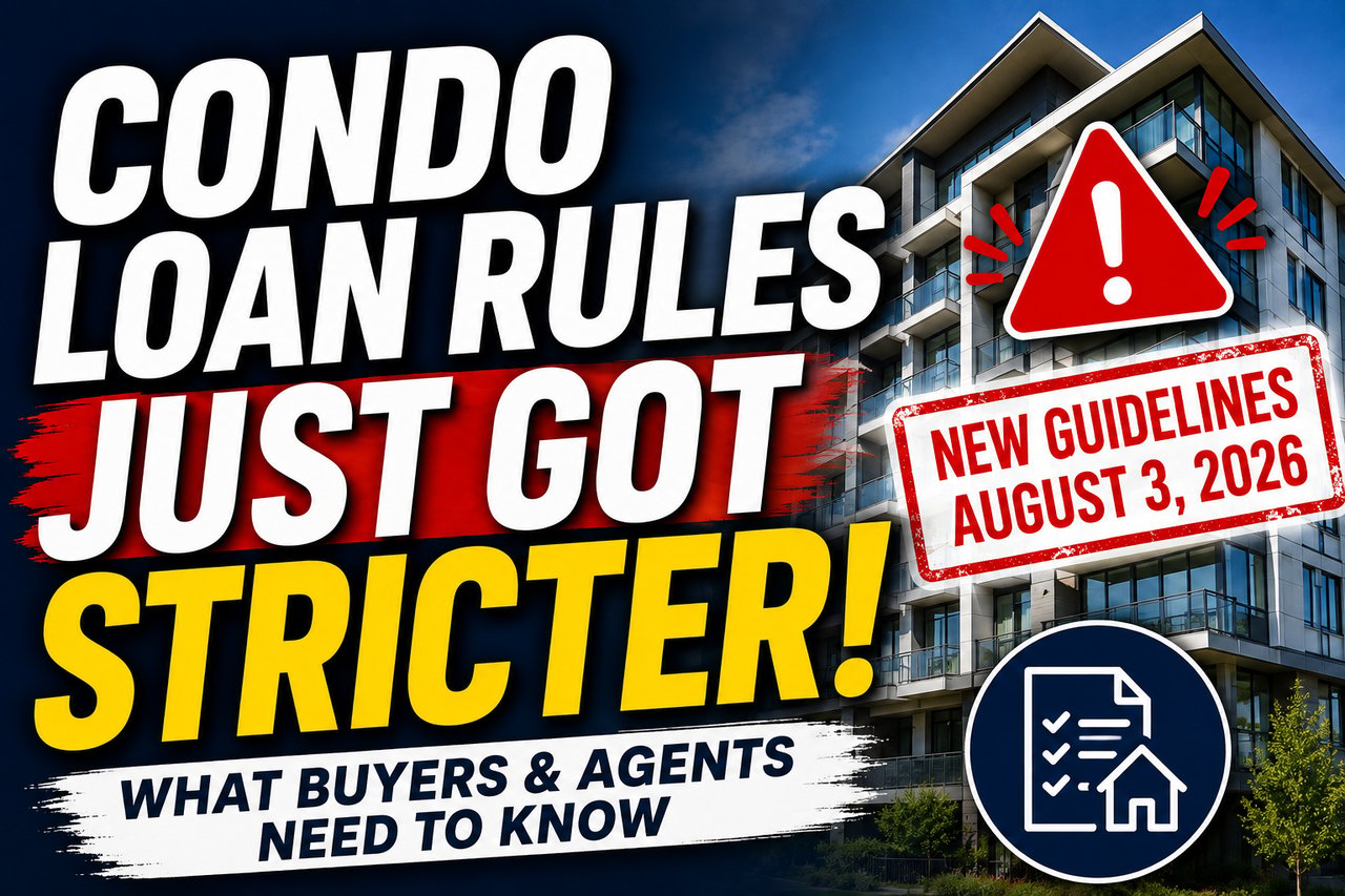 Graphic announcing stricter condo loan rules and new guidelines effective August 3, 2026.