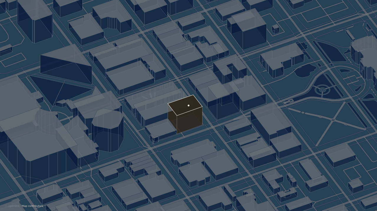 Map highlighting a building among downtown Boise blocks near a landscaped park.