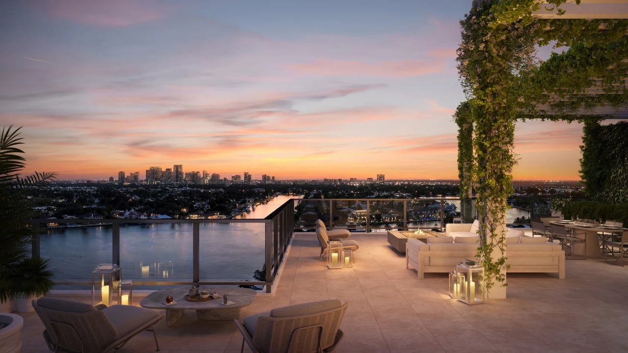 The Ritz-Carlton Residences Fort Lauderdale Beach penthouse terrace rendering.