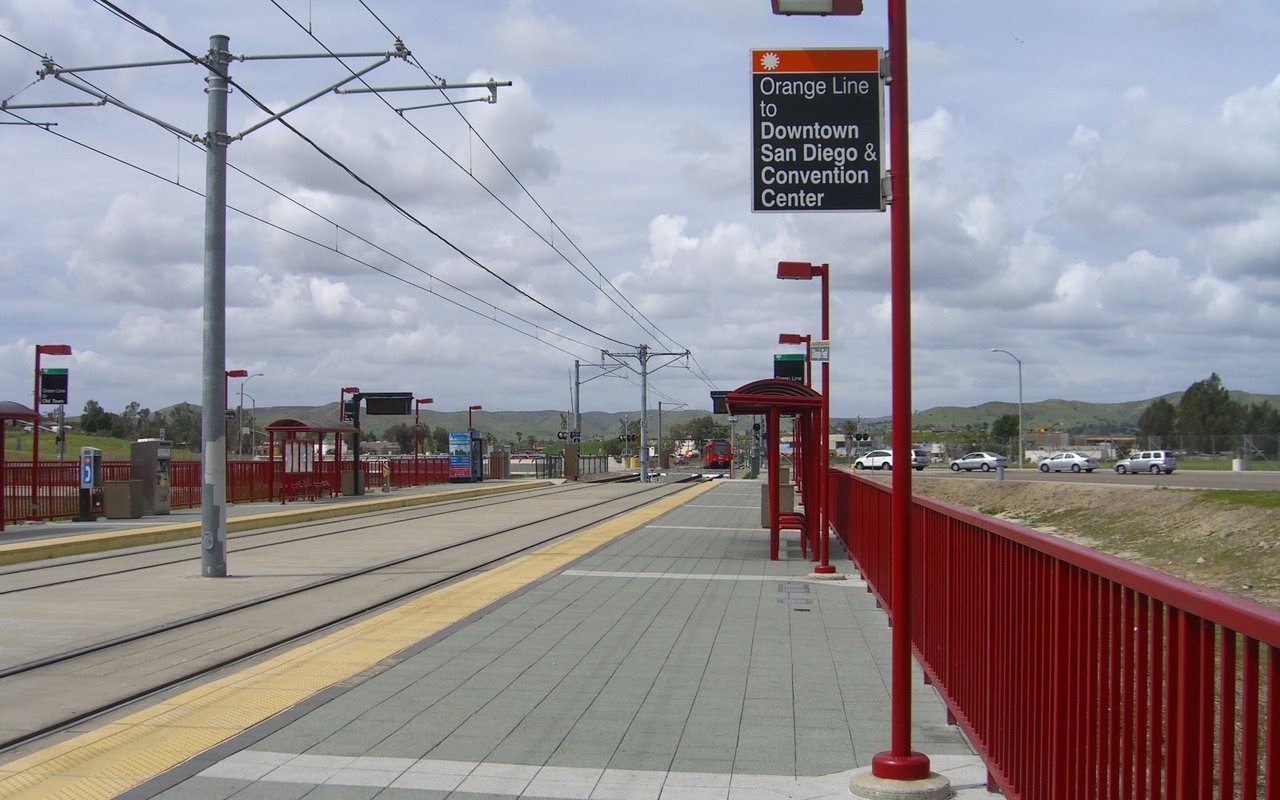 Gillespie Field trolley platform in a historic photograph, before Copper Line service