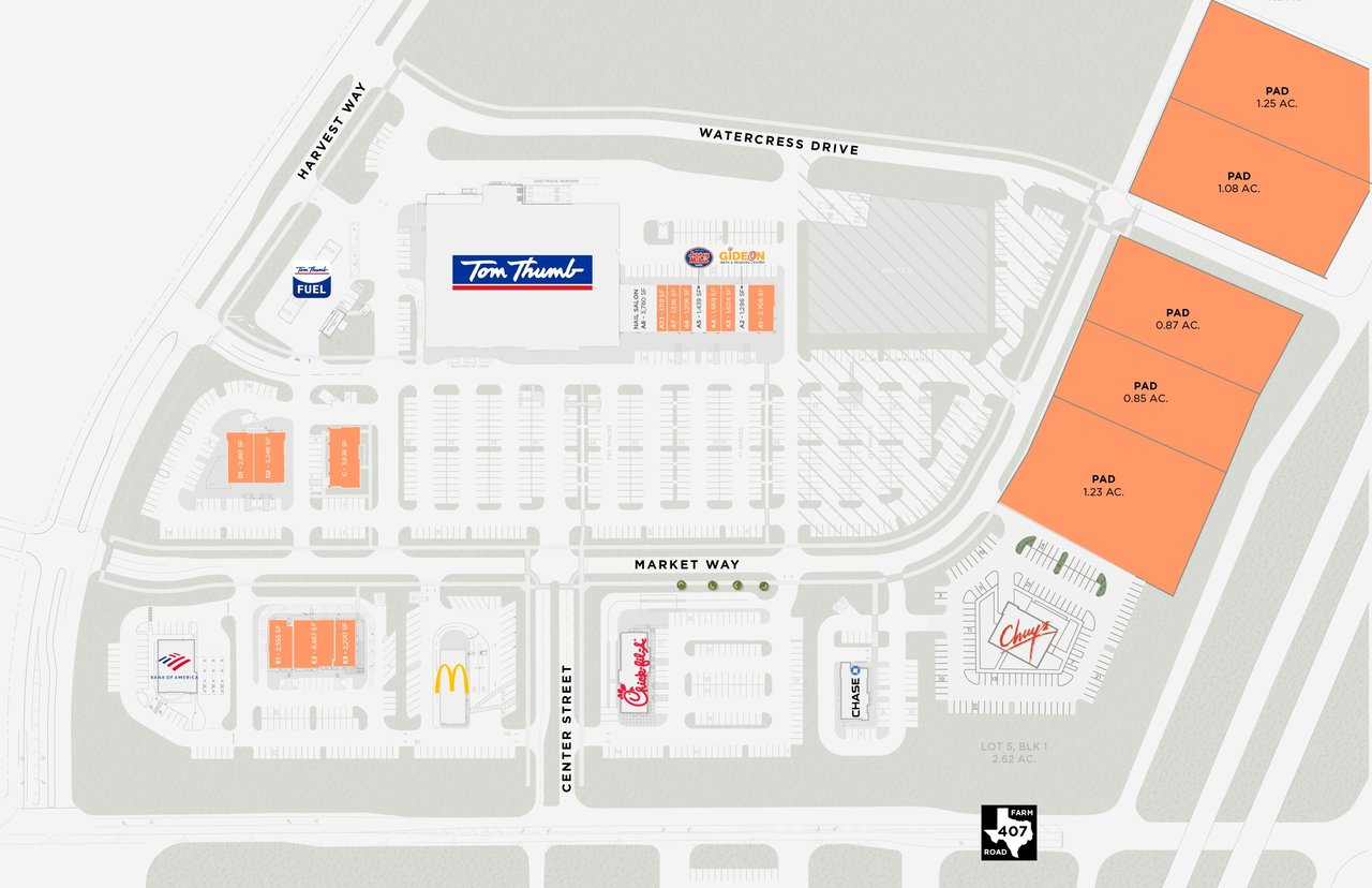 Harvest Town Center location map northwest corner I-35W FM 407 Argyle Texas