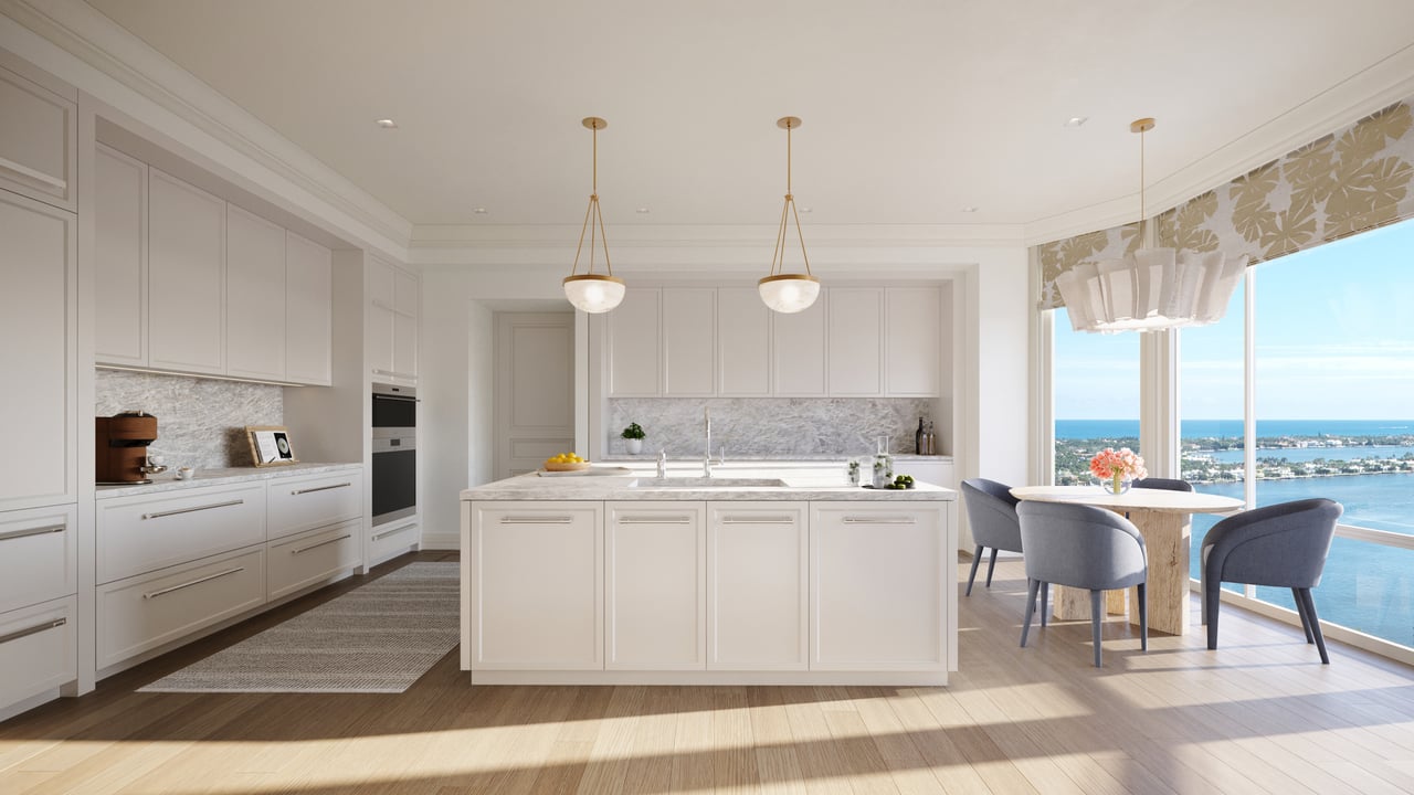 South Flagler House residence kitchen rendering in West Palm Beach.