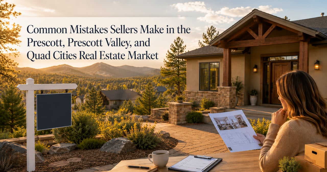 Prescott home seller reviewing listing plans with mountain views and real estate sign