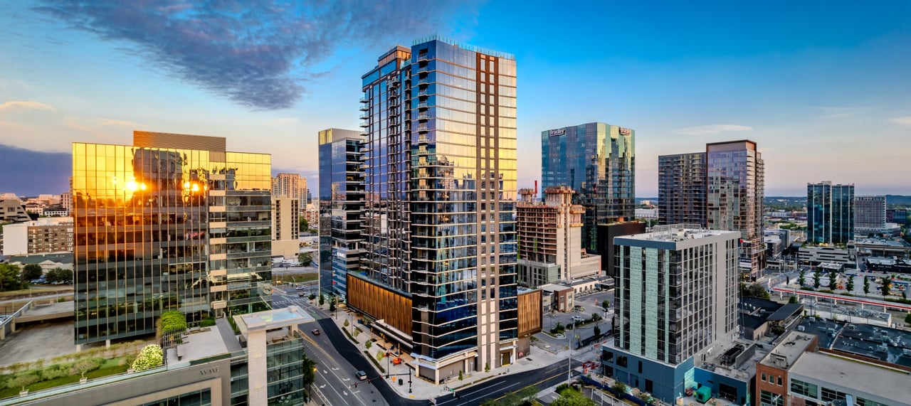 Exterior of Pullman at Union Gulch high-rise building in Nashville’s Gulch neighborhood