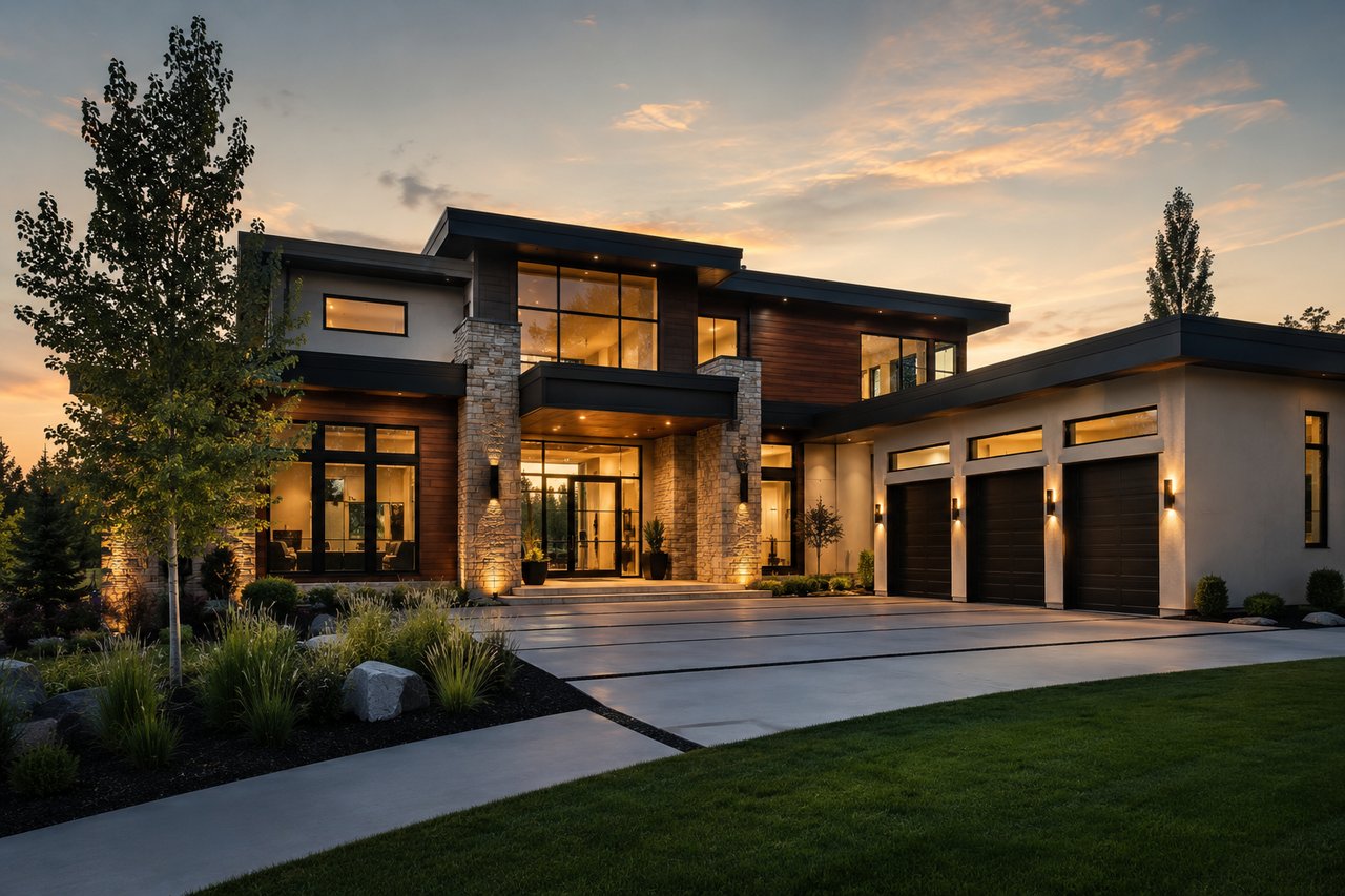 A modern luxury home in Tennessee showcasing contemporary architecture, premium finishes, and upscale curb appeal, representing the growth of Compass in Nashville, Franklin, Brentwood, and Tennessee's competitive luxury real estate market.
