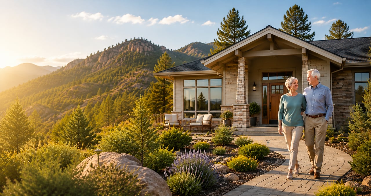 Retired couple walking outside a downsized Prescott Valley home