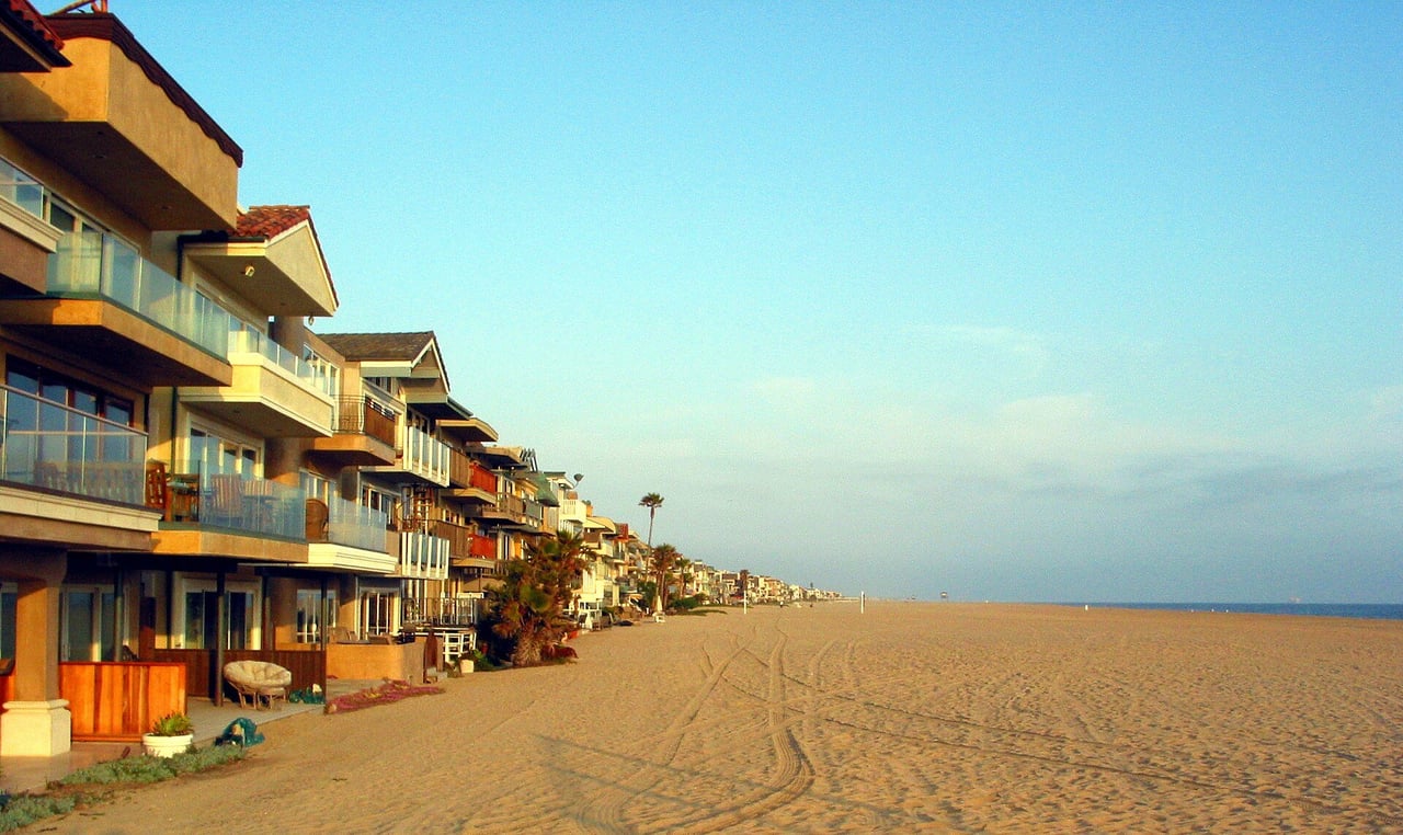 Homes beside the sand in Surfside, Seal Beach, photographed in 2007