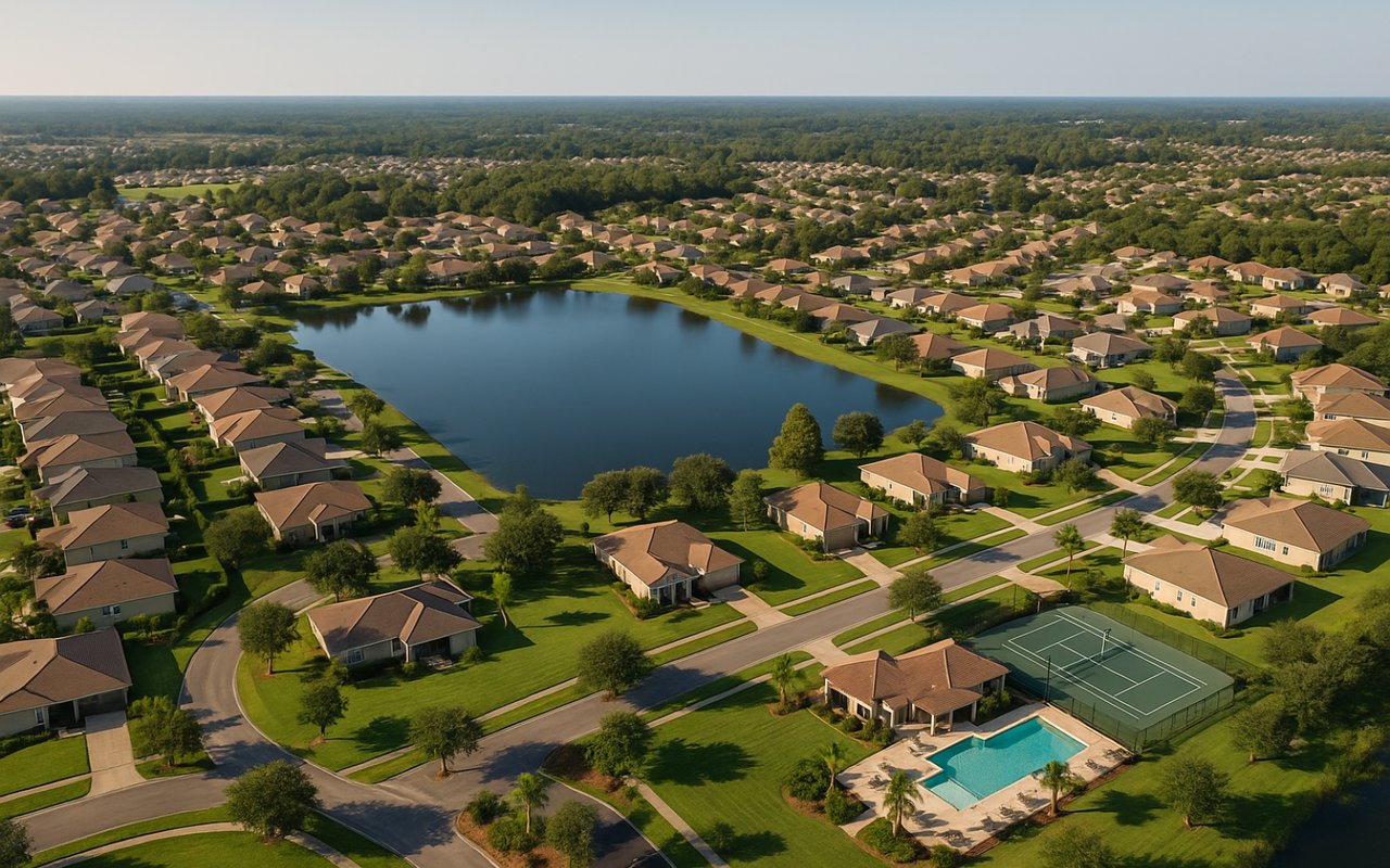 Aerial view of Pasco County homes and neighborhoods – October 2025 market update.