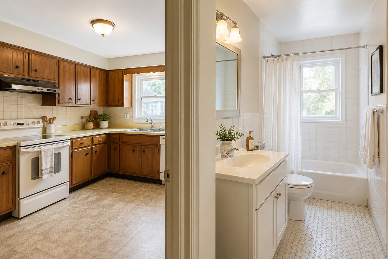 kitchen and bathroom