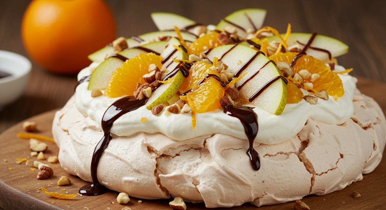 Meringue with Pears, Hazelnuts, Chocolate & Ginger