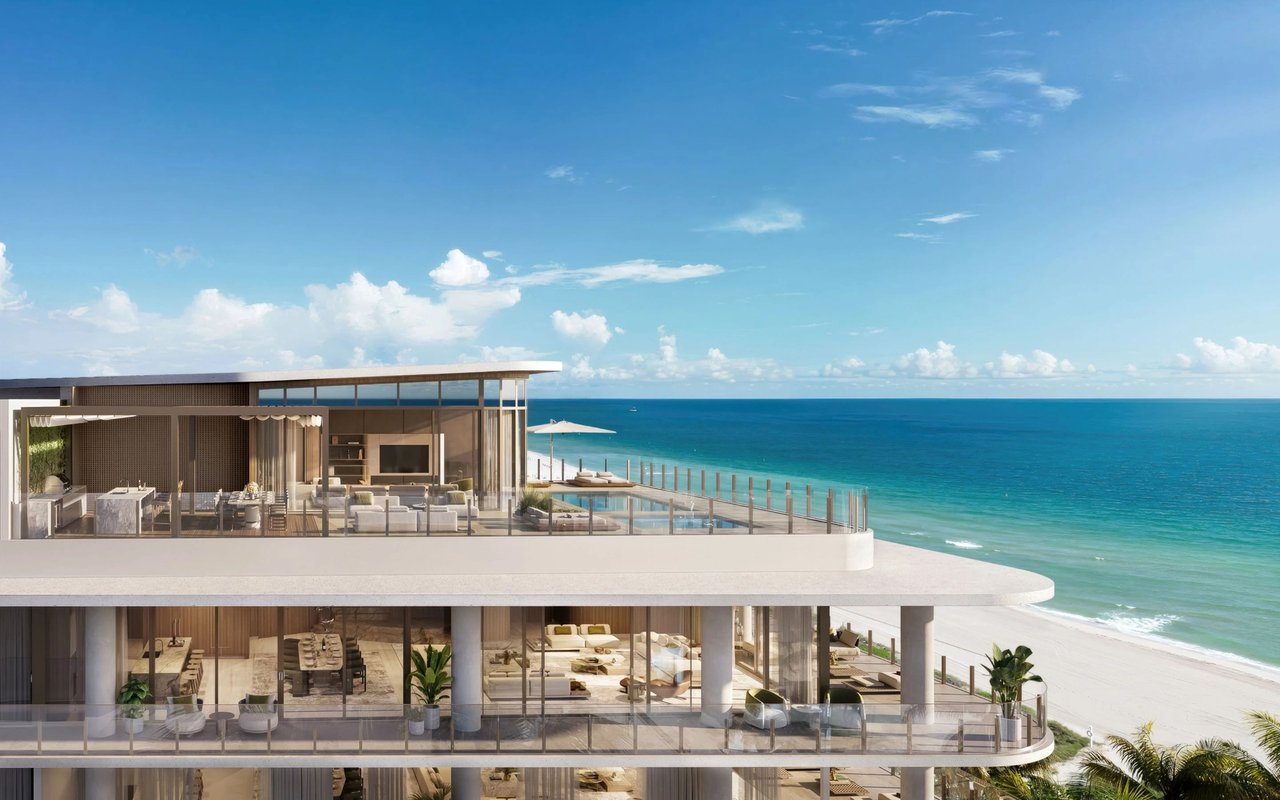 Rendering of Ocean House Surfside’s upper-floor terraces and rooftop.