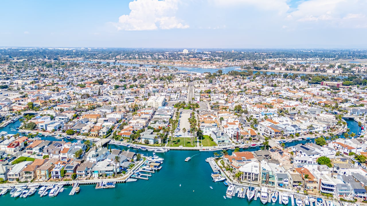 Naples Island Aerial – Waterfront Homes and Canals in Long Beach