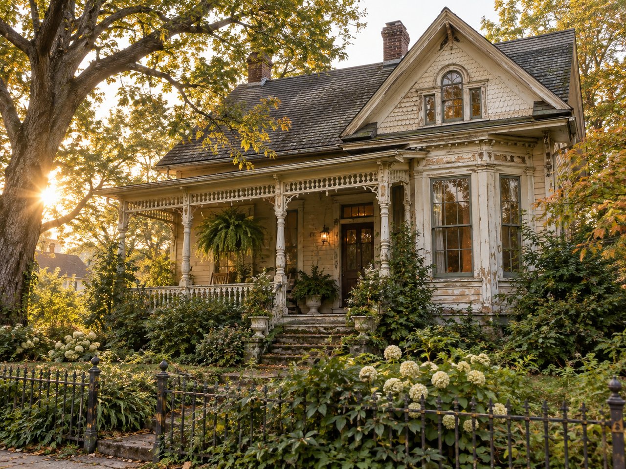 Historic fixer-upper home with charming architectural details, aged exterior, and curb appeal that suggests both character and renovation potential