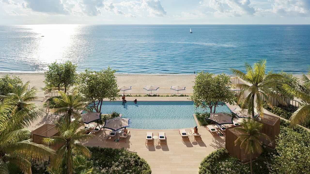 Waldorf Astoria Residences Pompano Beach amenities pool dock and beach 