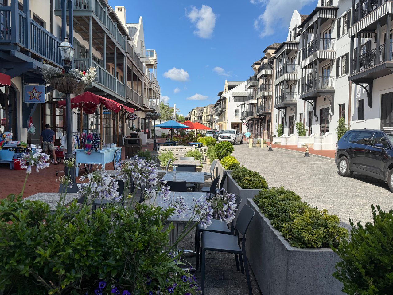 Rosemary Beach Florida town center with luxury homes and walkable streets on 30A