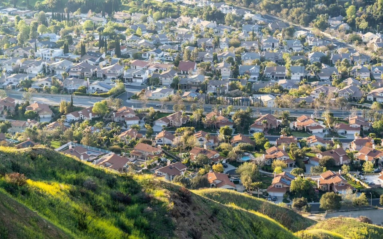 Granada Hills neighborhood hillside estates aerial view San Fernando Valley Los Angeles