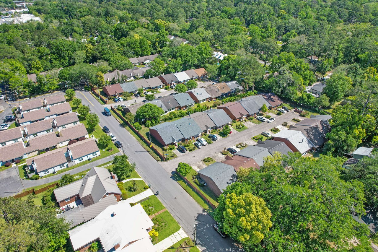 Another aerial view of the same residential area in Terrace Park from a different angle, showing the layout of houses and streets.