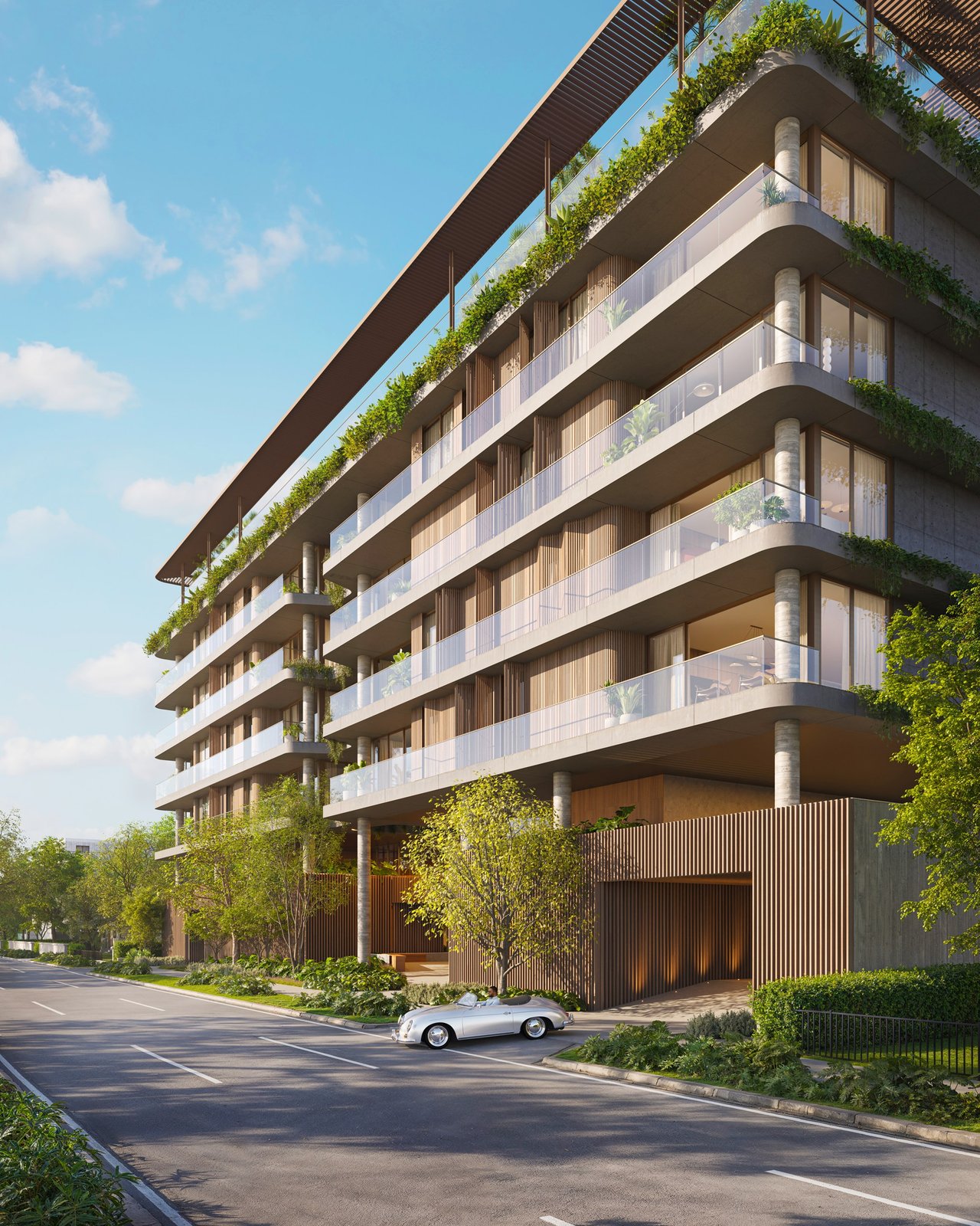 Rendering of the street exterior at Colette Residences in South Brickell, Miami.