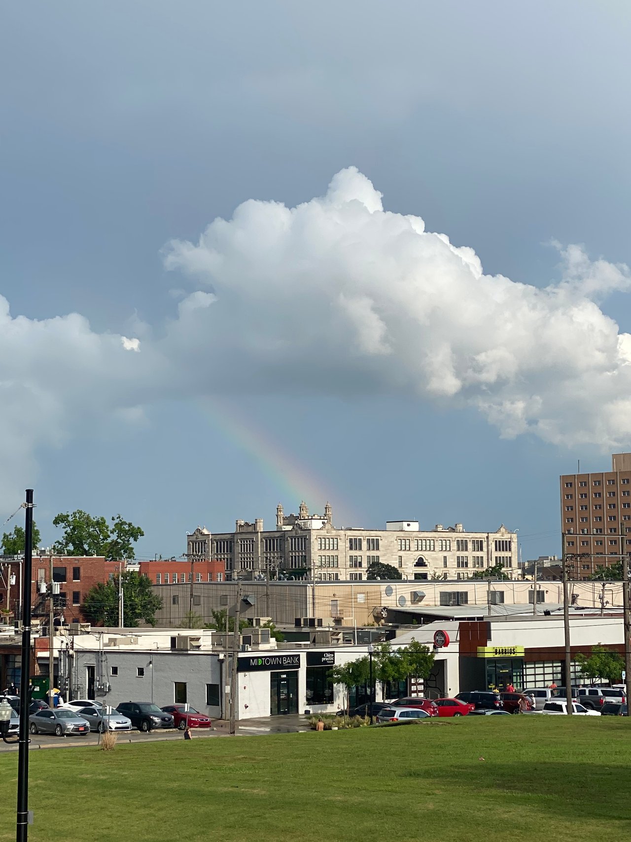 Rainbow and clouds over midtown district in Oklahoma City