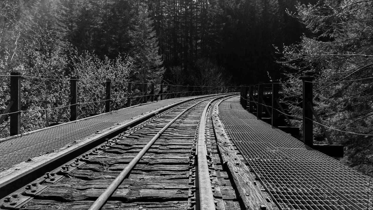 black an white trestle bridge photo in wheeler oregon