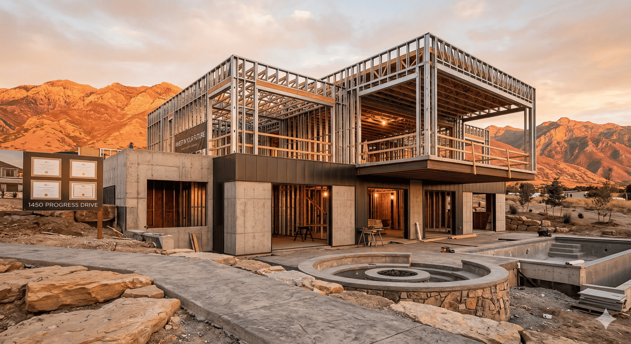 Newly built modern home under construction
