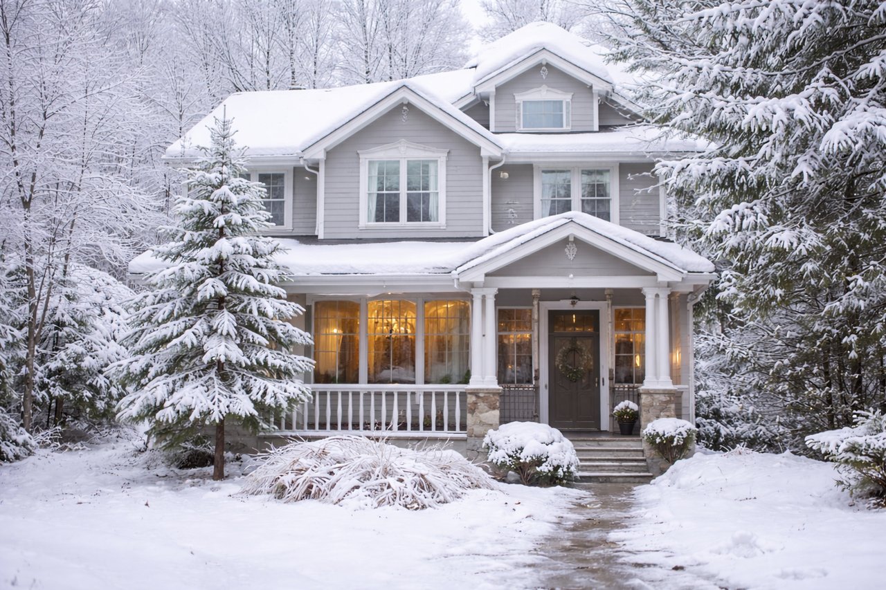 Snow covered Connecticut home exterior representing selling a house during the winter season