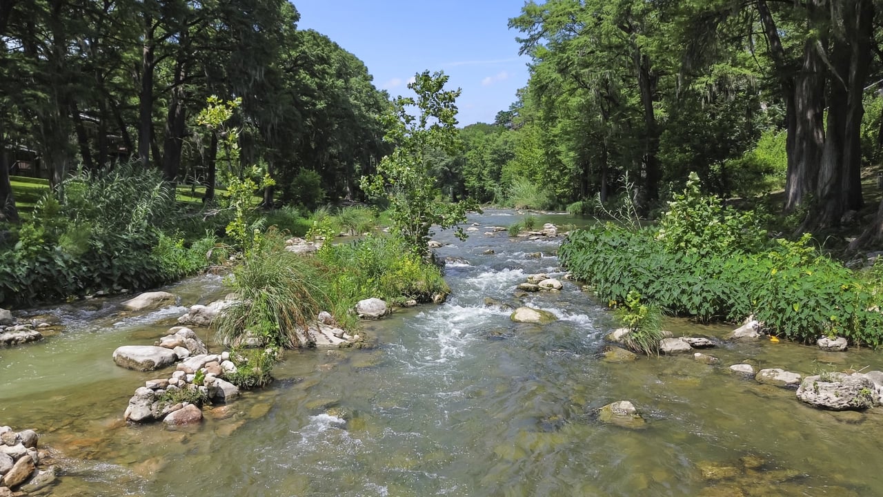Guadalupe River rapids over limestone near New Braunfels, TX