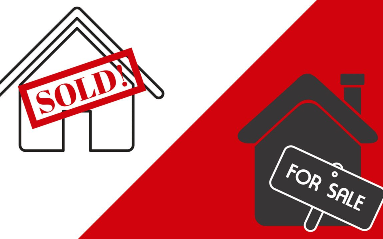 Illustration contrasts a house marked SOLD! with another marked FOR SALE.