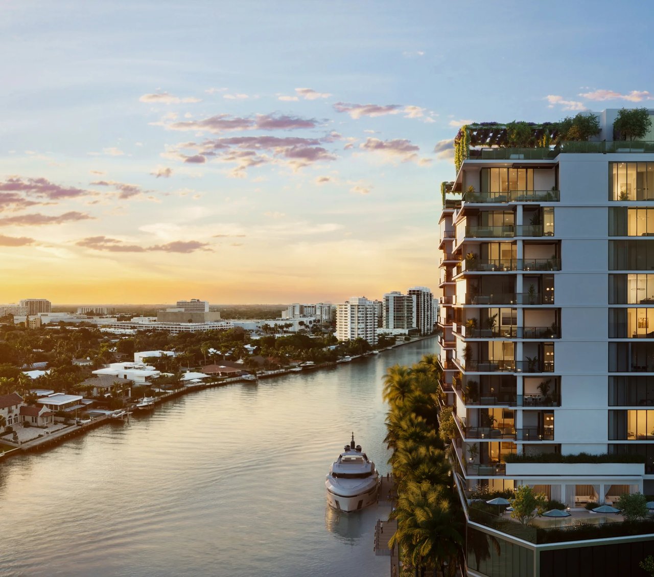 The Ritz-Carlton Residences Fort Lauderdale Beach waterfront tower aerial rendering.