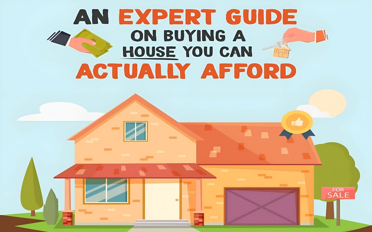An expert guide on buying a house you can actually afford, illustrated with a house for sale.