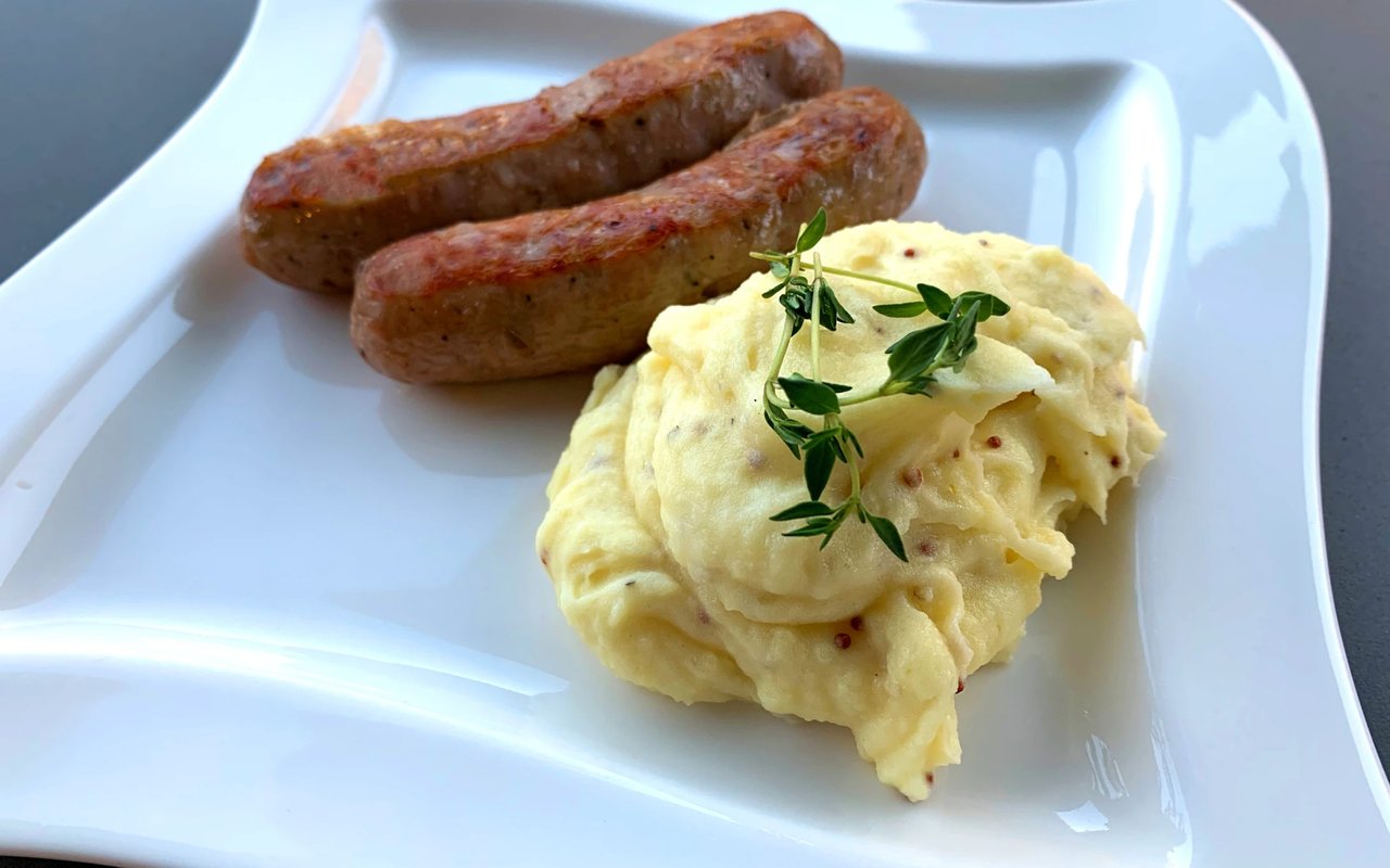 Bangers and Mash - My Famous Mustard Mashed Potatoes
