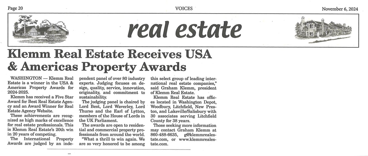 Klemm Real Estate Receives USA & Americas Property Awards