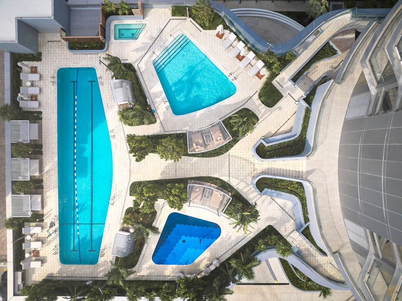 Pool Deck Aerial at UNA Residences on the Brickell waterfront in Miami, Florida.