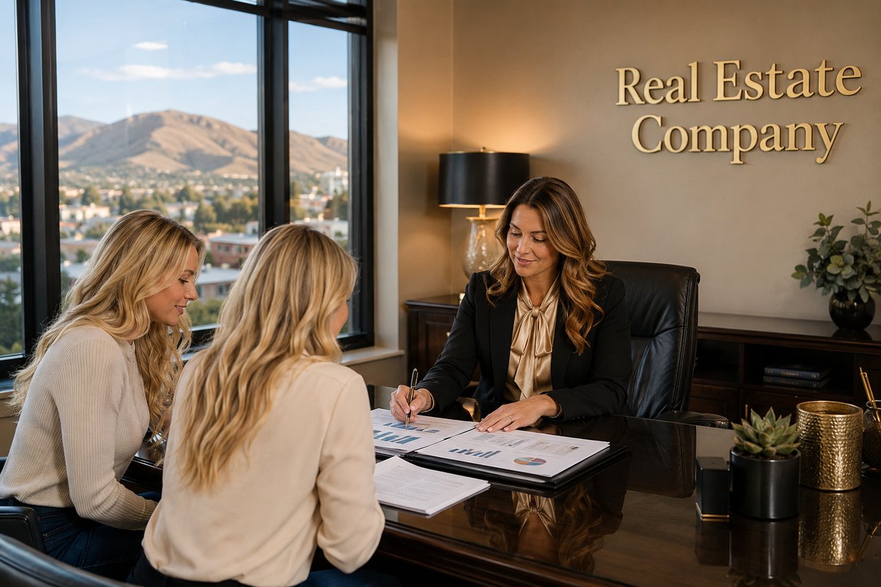 Homebuyers and sellers reviewing financing documents during a Central Coast escrow transaction