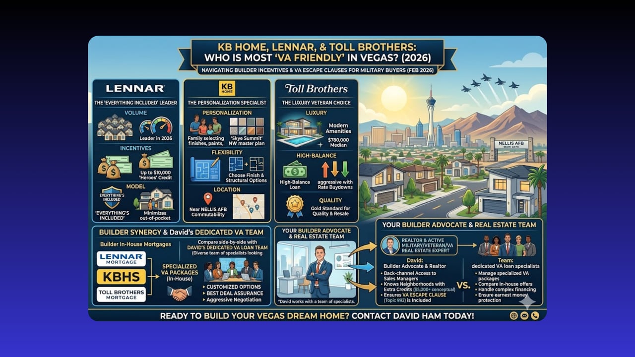 2026 comparison of KB Home, Lennar, and Toll Brothers for VA homebuyers in Las Vegas.