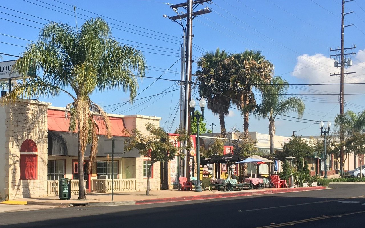 Downtown Lomita storefronts and palms from the city July 2019 design manual