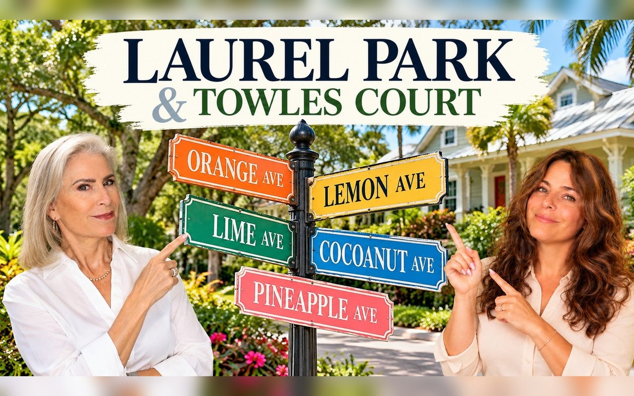 Laurel Park and Towles Court historic neighborhoods, with two women pointing to colorful street signs.