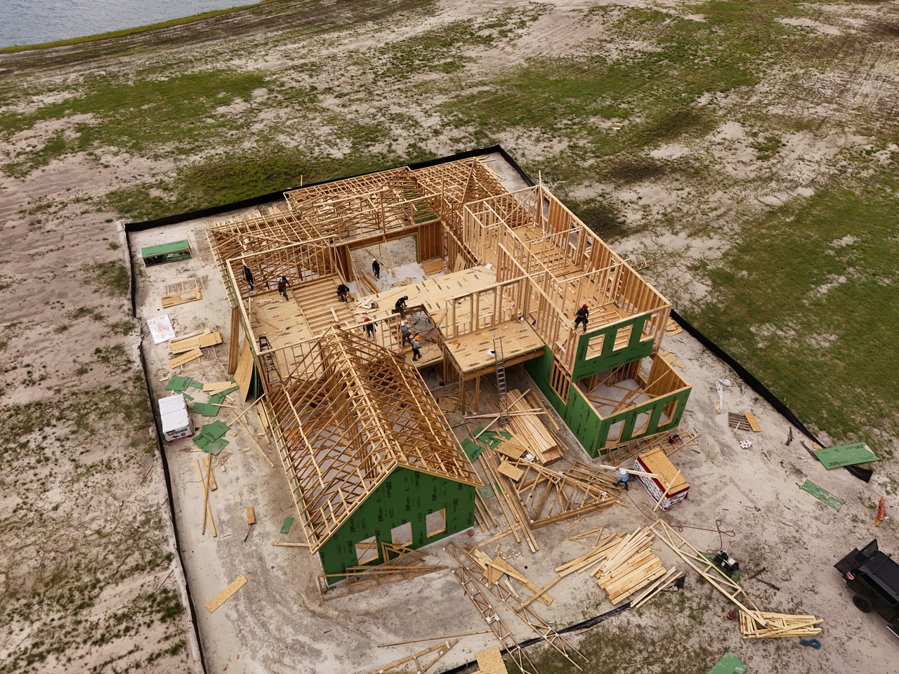 Aerial View of Iron Branch New Construction Home in Progress