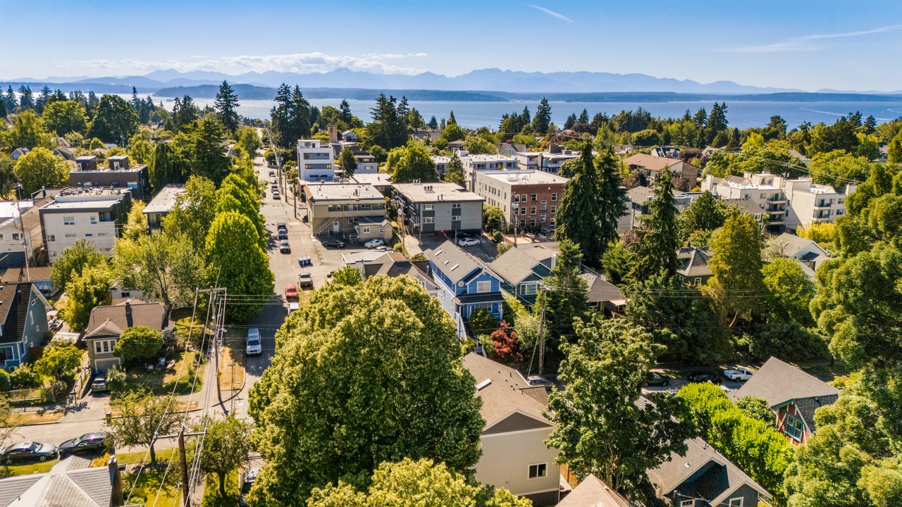 North Admiral neighborhood and Puget Sound aerial shot