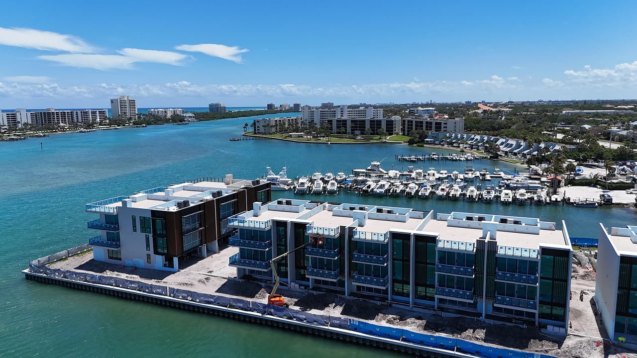 Construction Aerial Marina View at Forte Luxe on the Intracoastal Waterway in Jupiter