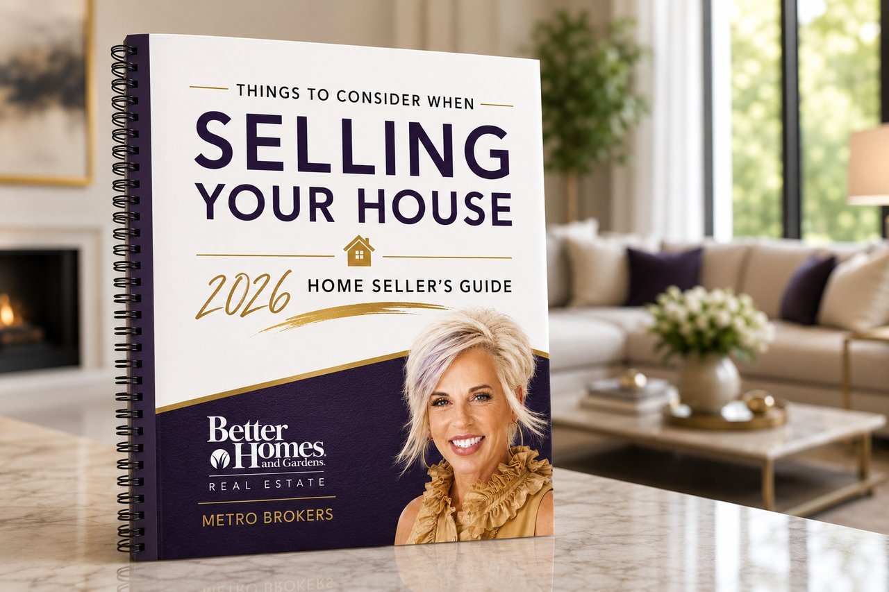 2026 home seller’s guide cover featuring a smiling woman and Better Homes and Gardens Real Estate Metro Brokers branding.