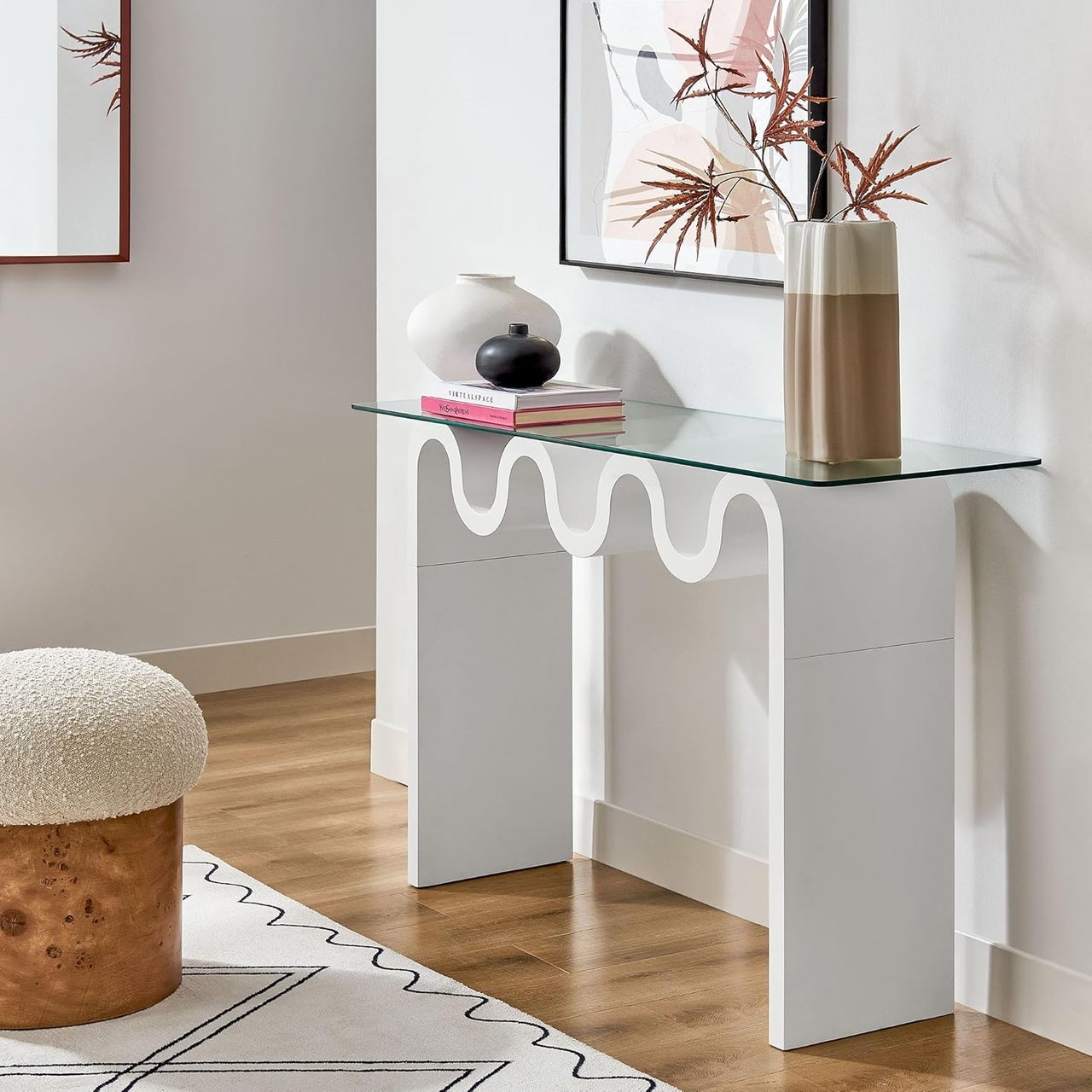  Glass Console Table in White