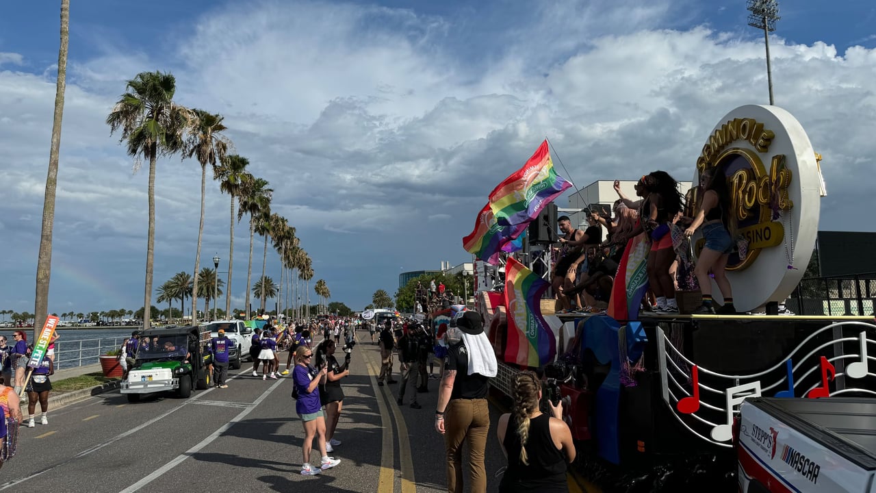 Downtown St Pete waterfront near St Pete Pride Parade Weekend 2026 with colorful event energy and Tampa Bay views