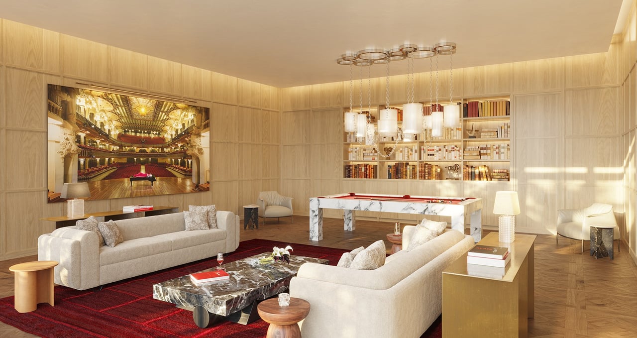 Billiards Room rendering at Baccarat Residences in Brickell, Miami.